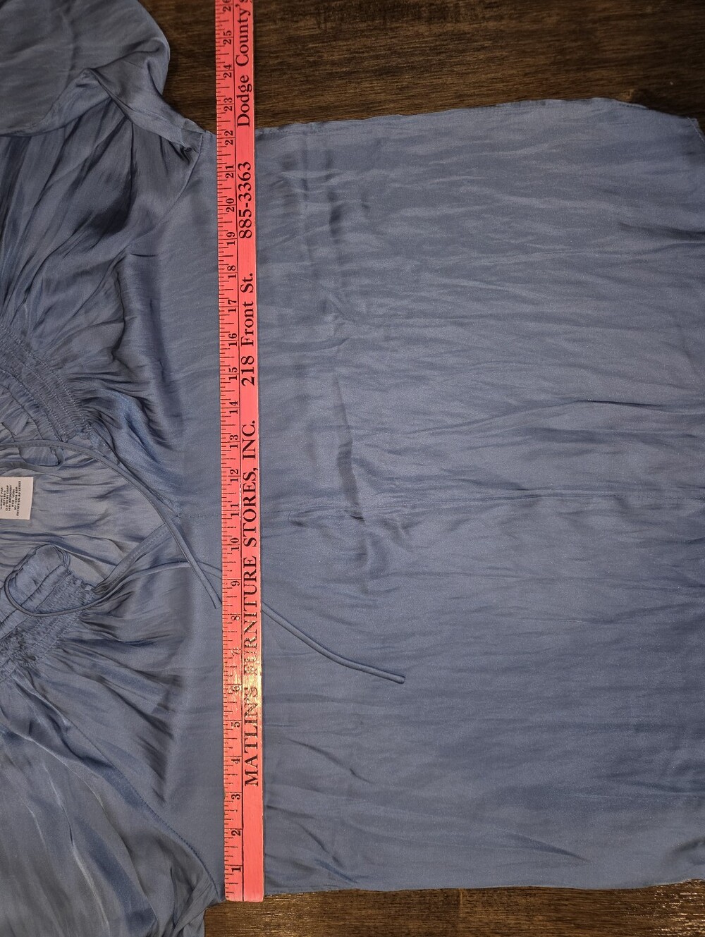 Carmen Marc Valvo Slate-Blue V-Neck Peasant Blouse with Ties - Picture 7 of 7